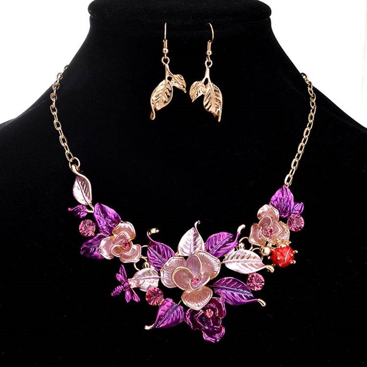 Ensemble De Bijoux À Fleurs Ultra Violettes Pour Femmes