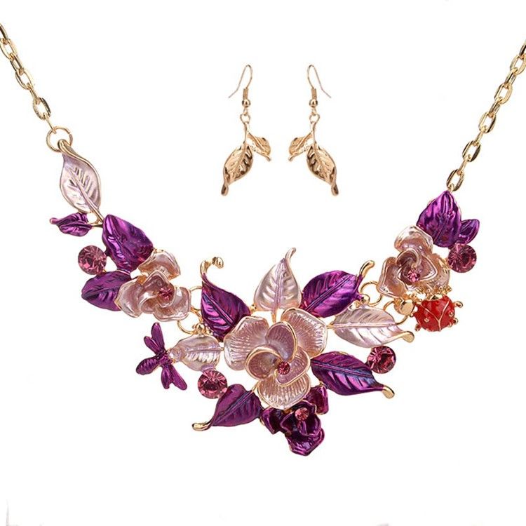 Ensemble De Bijoux À Fleurs Ultra Violettes Pour Femmes