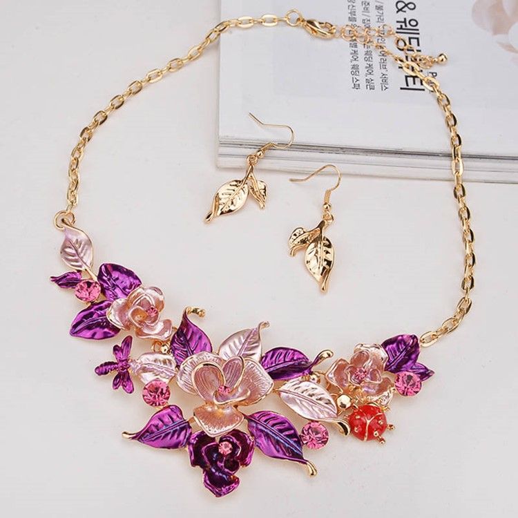 Ensemble De Bijoux À Fleurs Ultra Violettes Pour Femmes