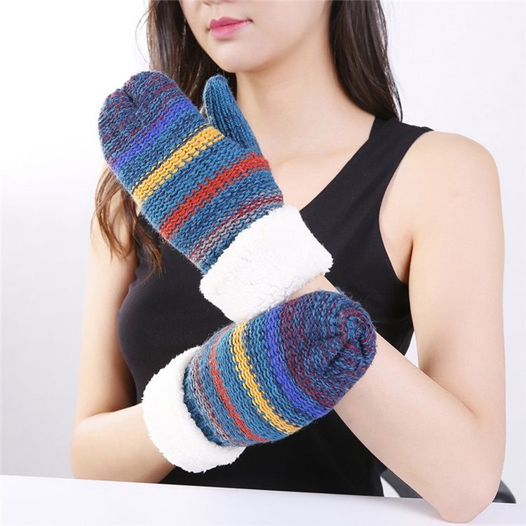 Gants Chauds D'hiver À Rayures Décontractées Pour Femmes