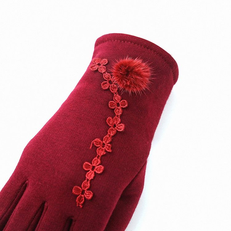 Gants D'hiver À Fleurs Brodées Pour Femmes