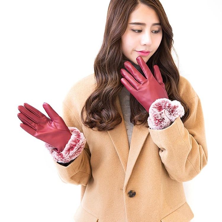 Gants À La Mode Pour Femmes Avec Boule De Poils En Pu À Écran Tactile