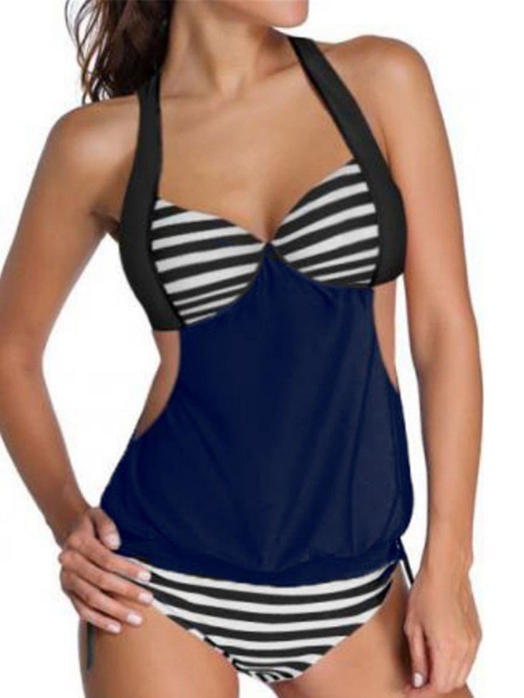 Ensemble De Tankini Creux À Rayures Patchwork Pour Femmes