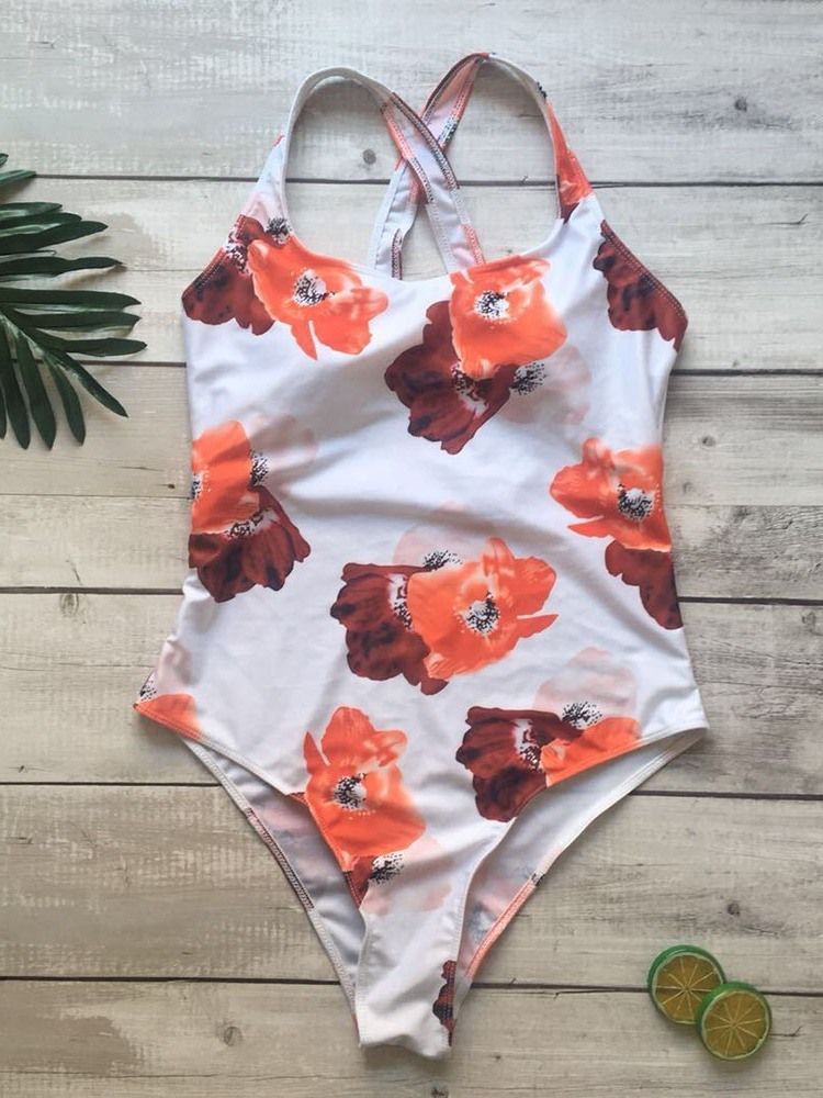 Maillot De Bain Extensible À Blocs De Couleurs Florales Une Pièce Pour Femmes