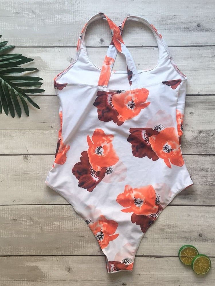 Maillot De Bain Extensible À Blocs De Couleurs Florales Une Pièce Pour Femmes