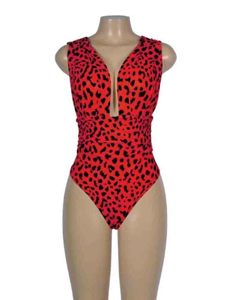 Maillot De Bain Léopard Une Pièce Sexy À Blocs De Couleurs Pour Femmes