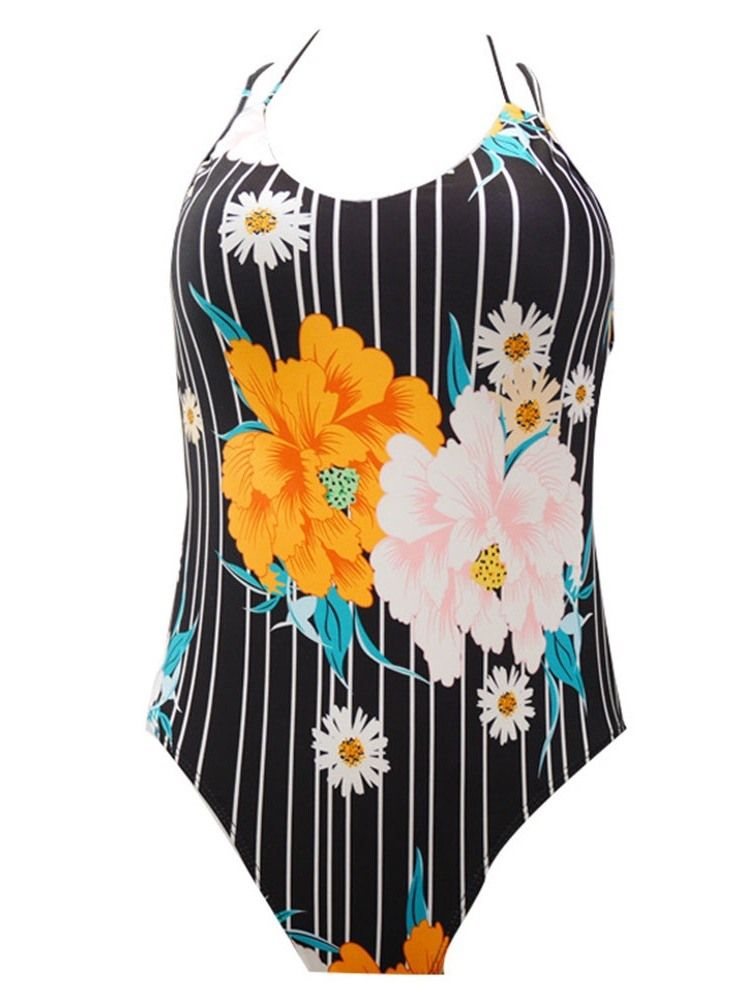 Maillot De Bain Sexy Dos Nu À Rayures Florales Pour Femmes