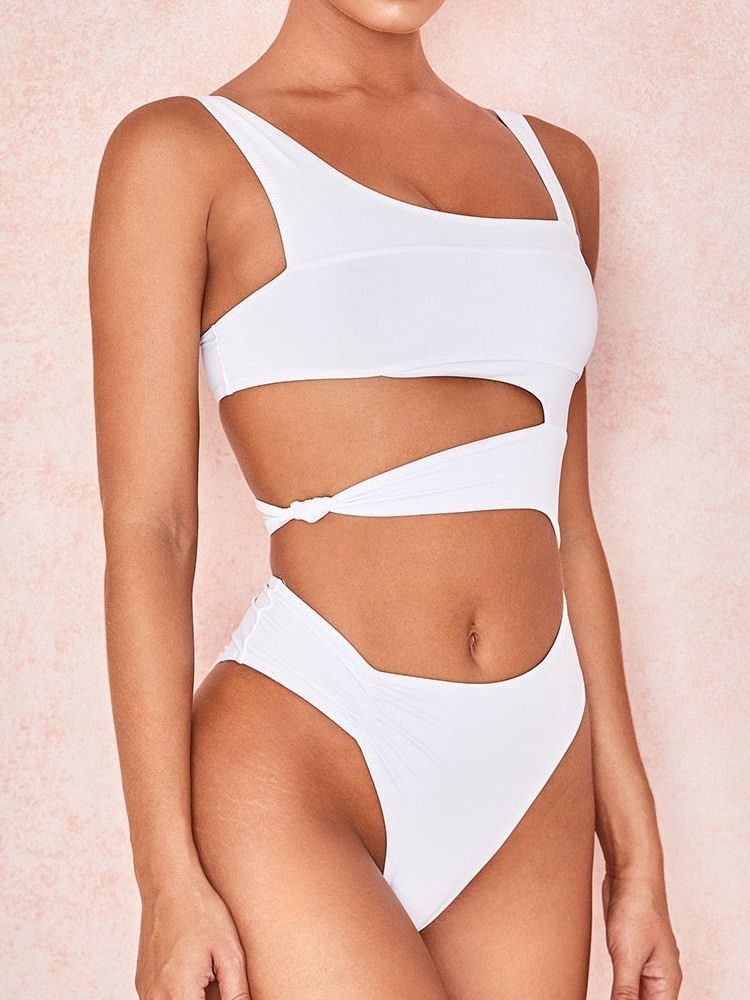 Maillot De Bain Une Pièce Blanc Creux Sexy Pour Femmes