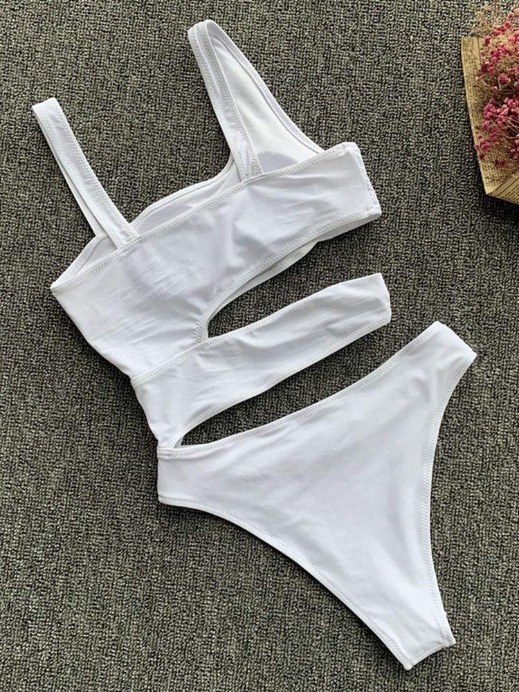 Maillot De Bain Une Pièce Blanc Creux Sexy Pour Femmes