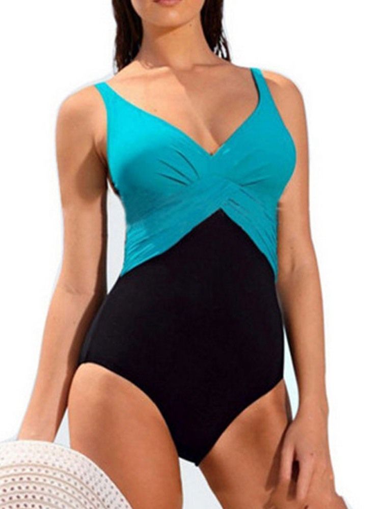 Maillot De Bain Une Pièce Plissé À Col En V Pour Femme