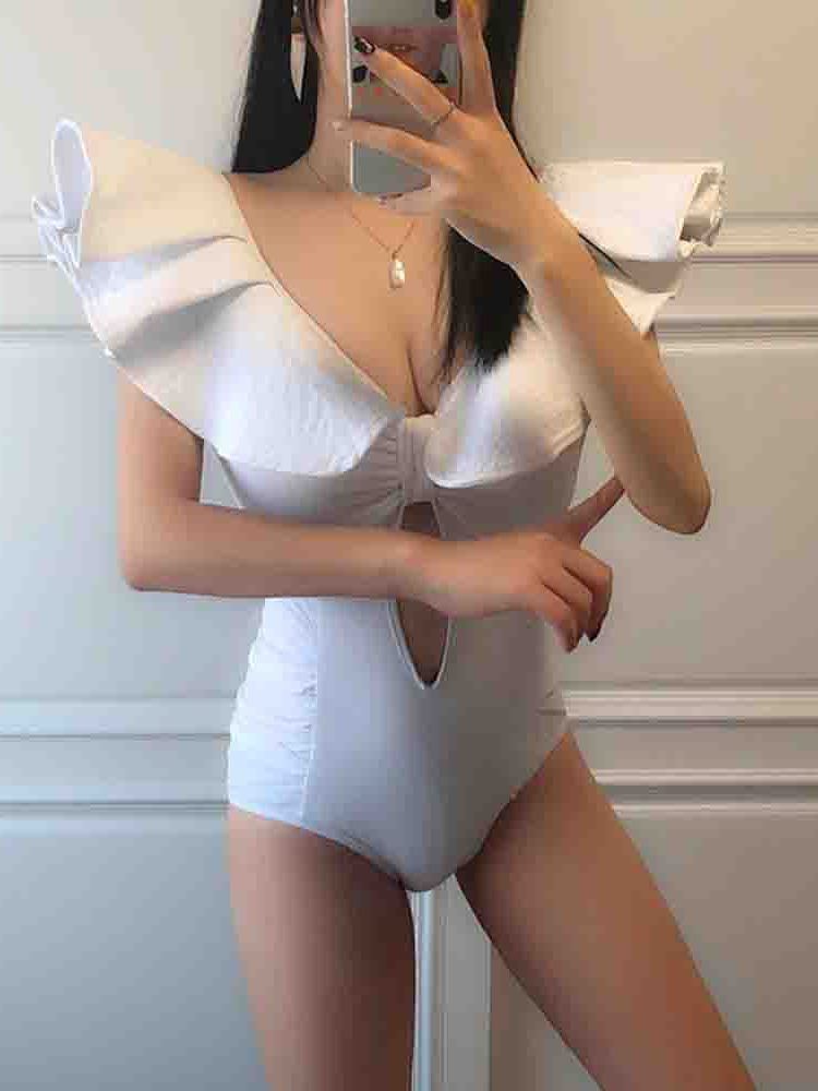 Maillot De Bain Une Pièce Plissé Uni À Lacets Pour Femme