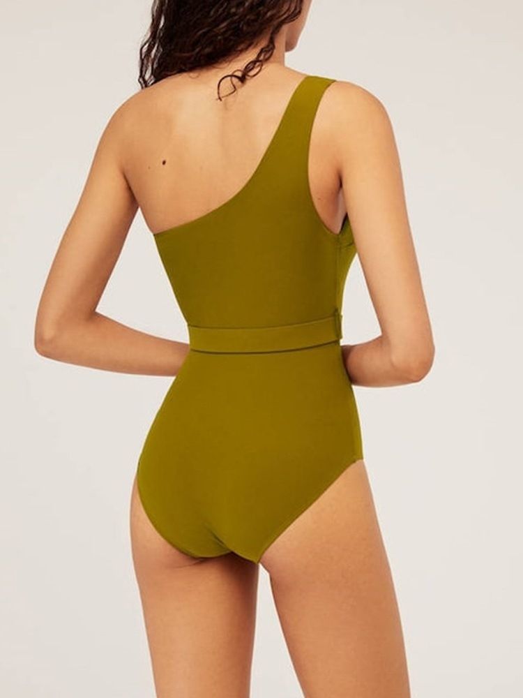 Maillot De Bain Une Pièce Sexy Uni Une Épaule Pour Femme