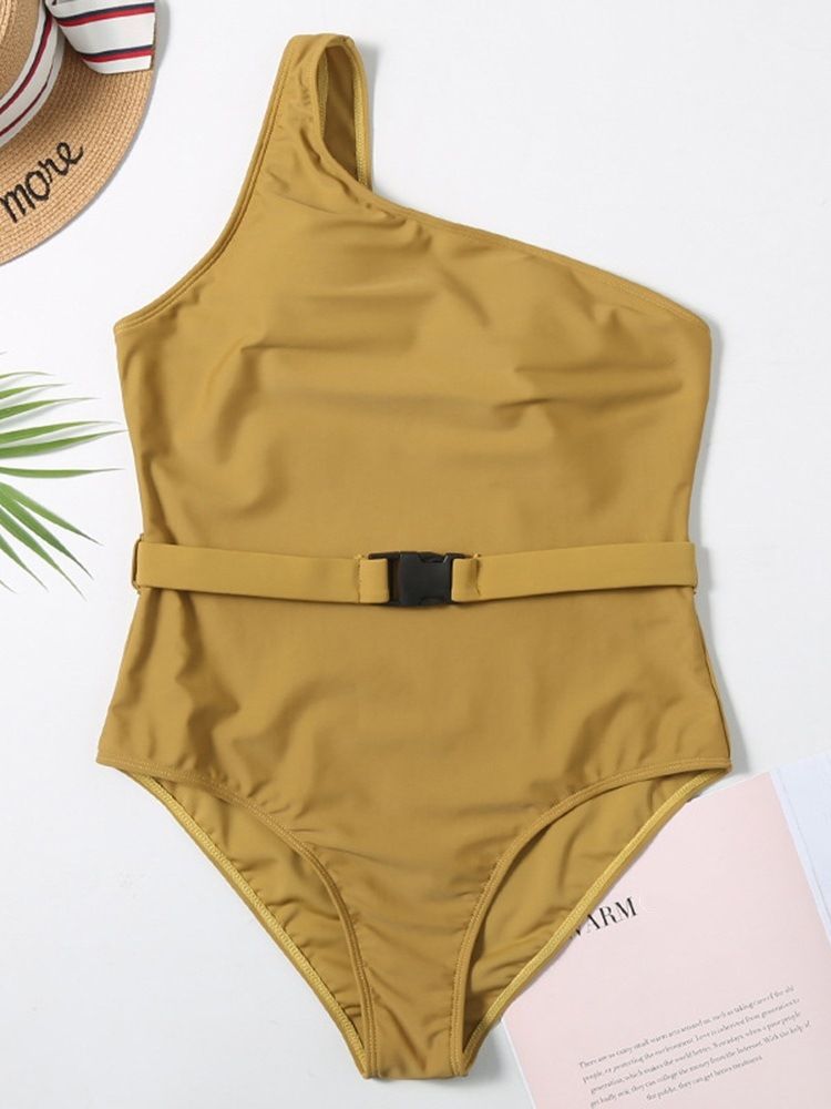 Maillot De Bain Une Pièce Sexy Uni Une Épaule Pour Femme