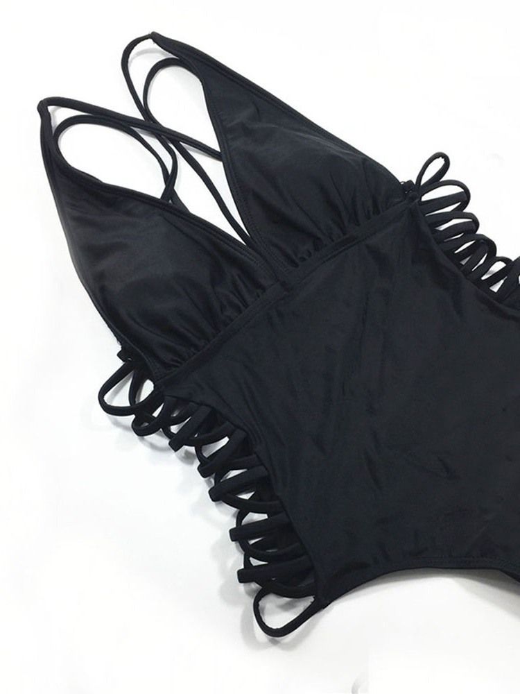 Maillot De Bain Une Pièce Uni À Lacets Pour Femme