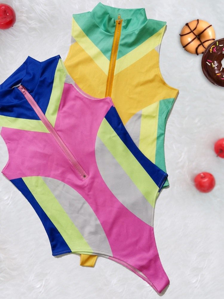 Maillots De Bain Extensibles À Blocs De Couleurs Pour Femmes