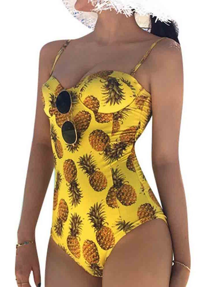 Maillots De Bain Sexy À Imprimé De Blocs De Couleur Ananas Pour Femmes