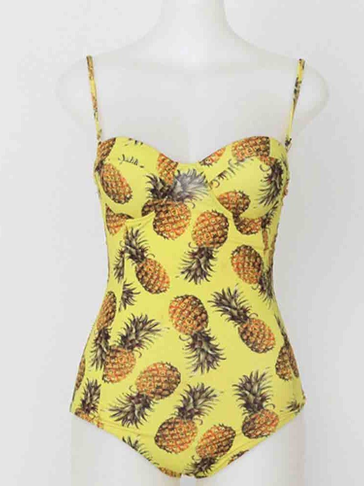 Maillots De Bain Sexy À Imprimé De Blocs De Couleur Ananas Pour Femmes