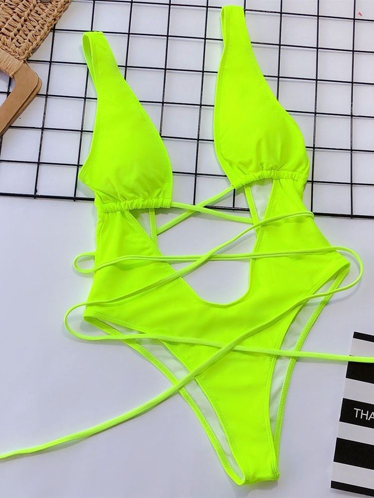 Maillots De Bain Une Pièce À Lacets Unis Pour Femmes