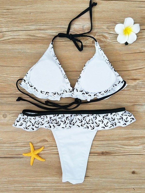 Bikini Imprimé À Lacets Et Volants Pour Femmes