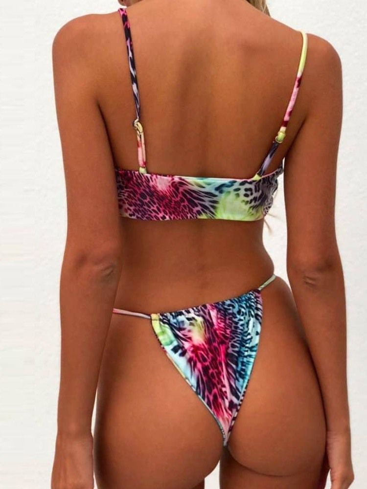 Bikini Sexy À Lacets Avec Nœud De Couleur Et Imprimé Pour Femmes