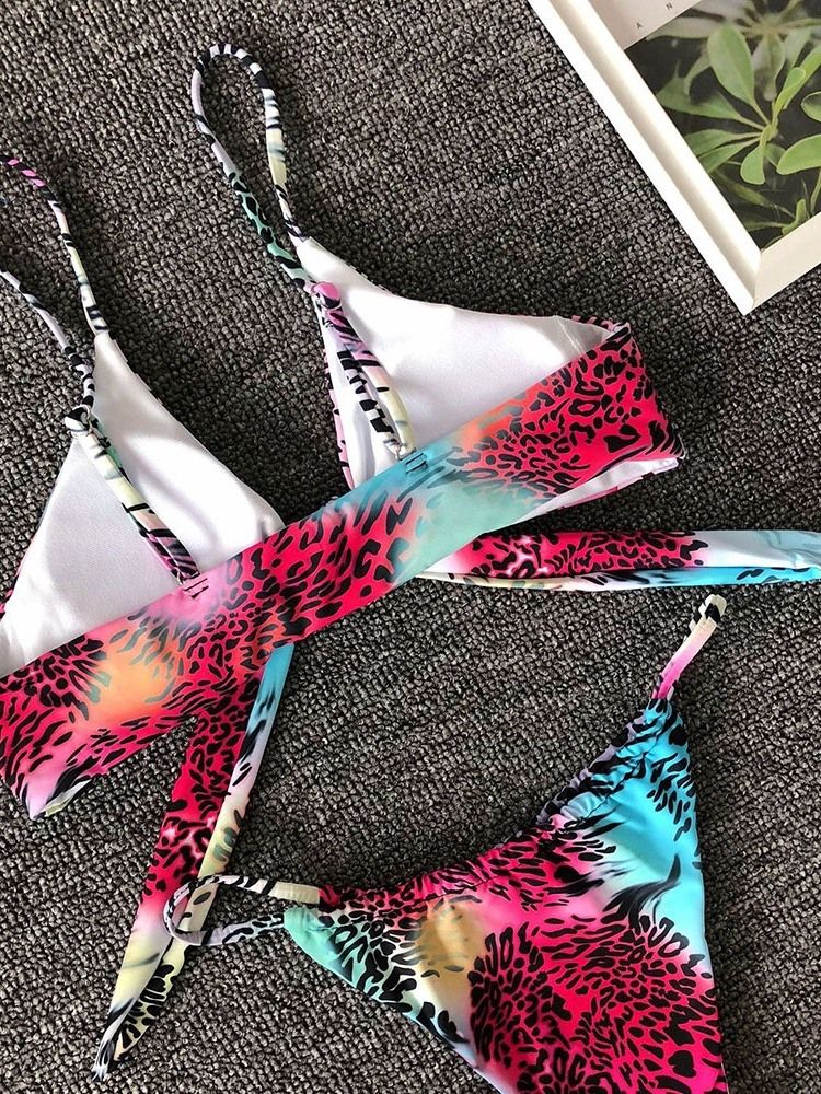 Bikini Sexy À Lacets Avec Nœud De Couleur Et Imprimé Pour Femmes