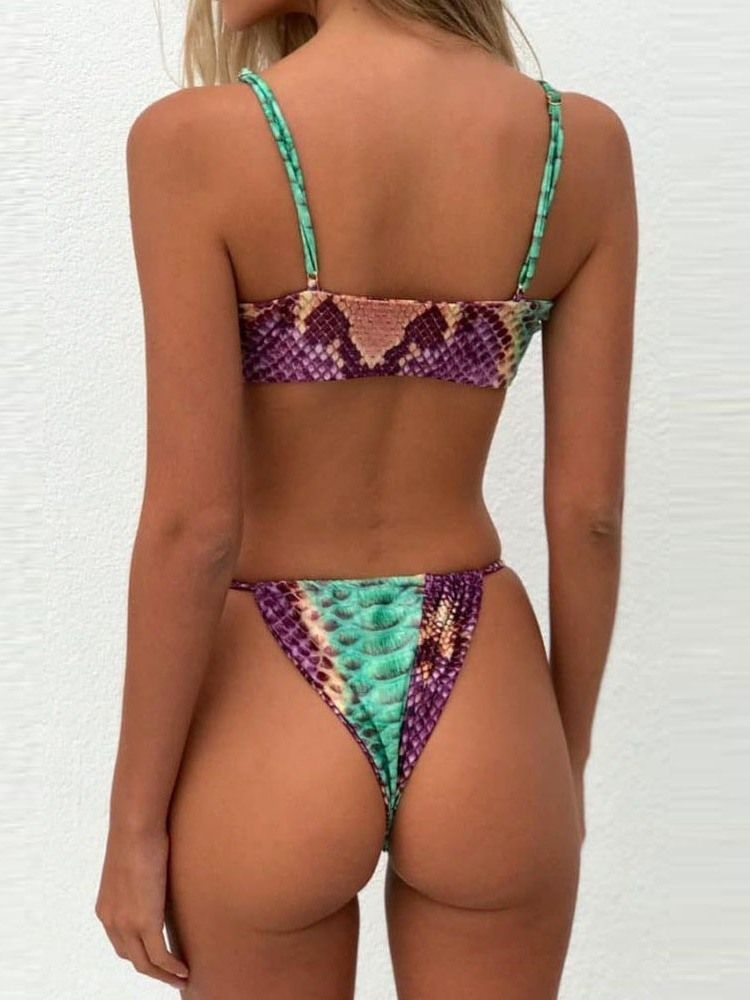 Bikini Sexy À Lacets Avec Nœud De Couleur Et Imprimé Pour Femmes