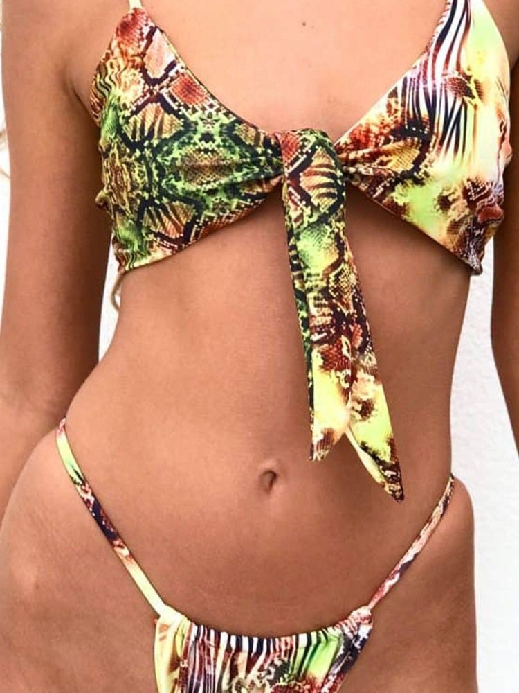 Bikini Sexy À Lacets Avec Nœud De Couleur Et Imprimé Pour Femmes