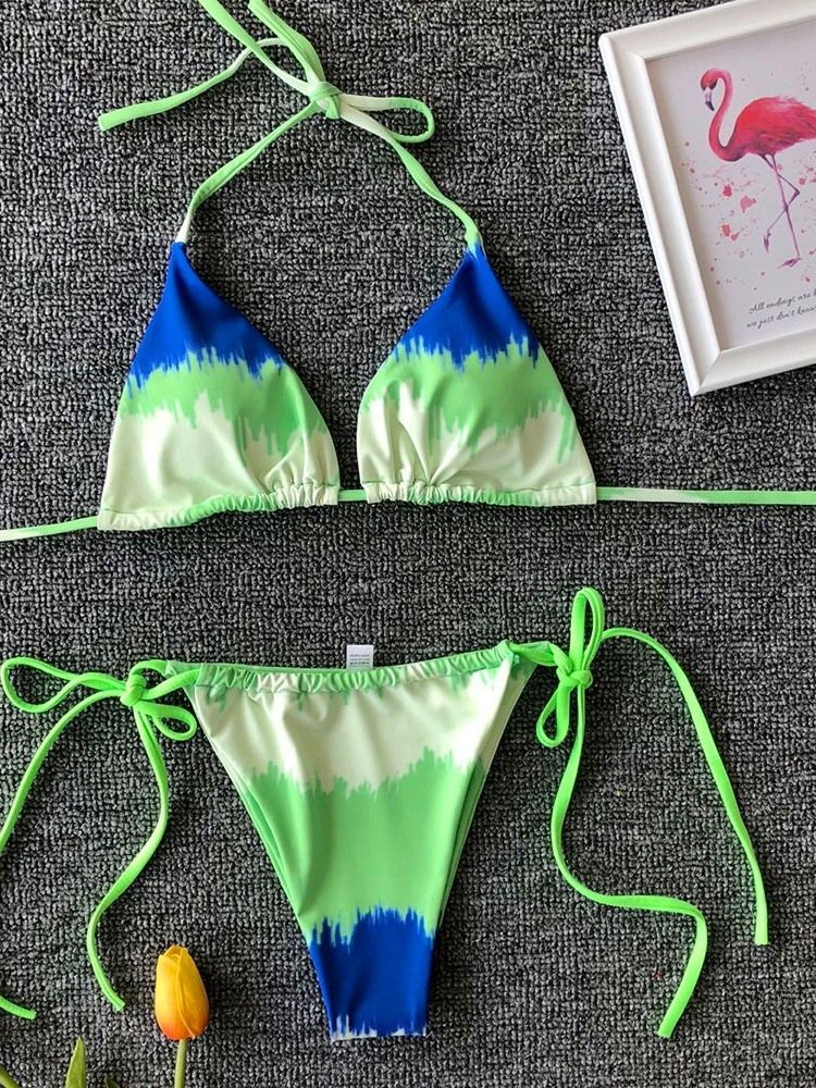 Bikini Sexy À Lacets À Blocs De Couleur Pour Femmes