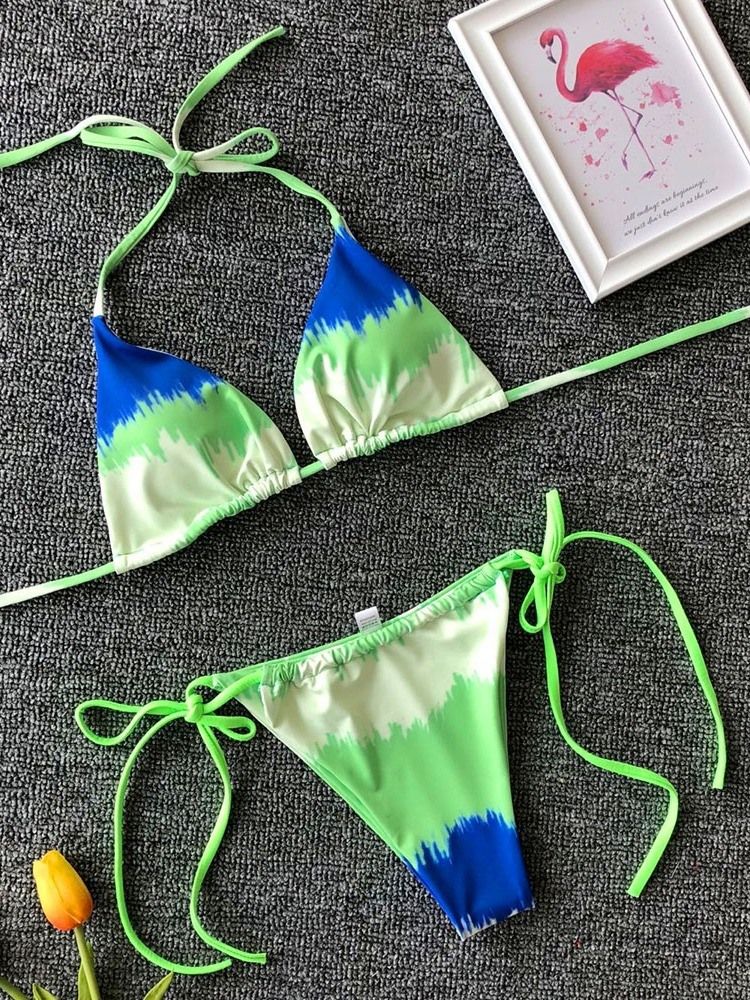 Bikini Sexy À Lacets À Blocs De Couleur Pour Femmes