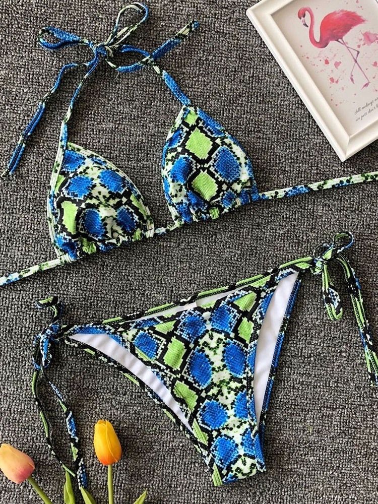 Bikini Sexy À Lacets Imprimé Pour Femmes