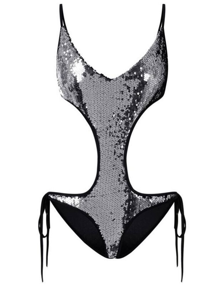 Bikini Sexy À Lacets À Paillettes Unies Pour Femmes