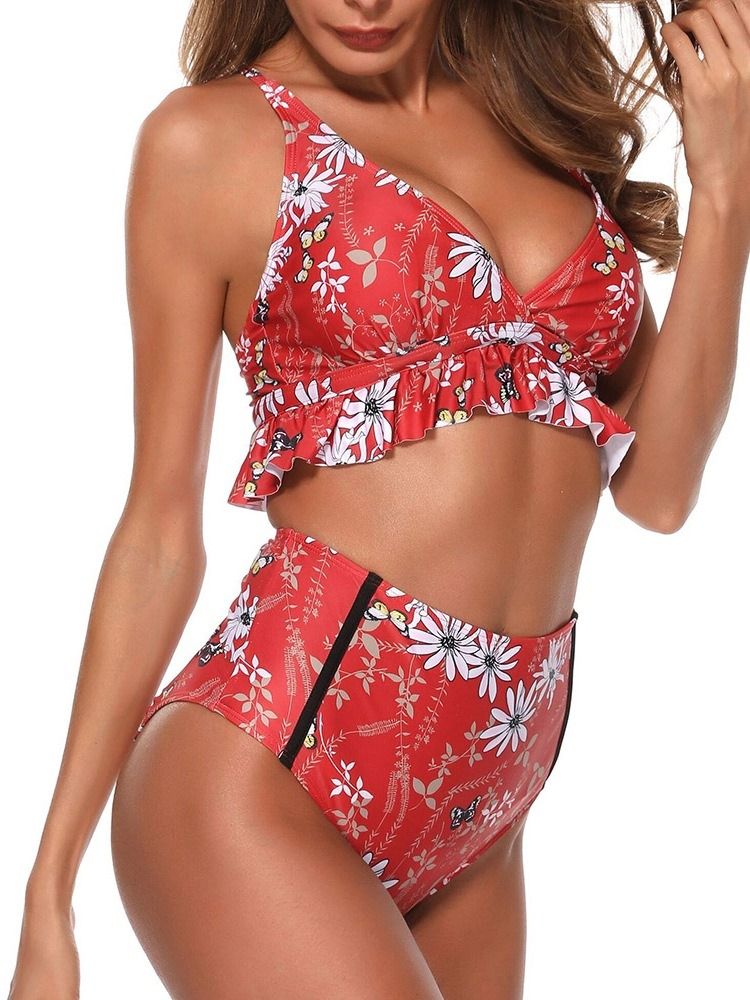 Bikini Sexy Plissé Taille Haute Pour Femme