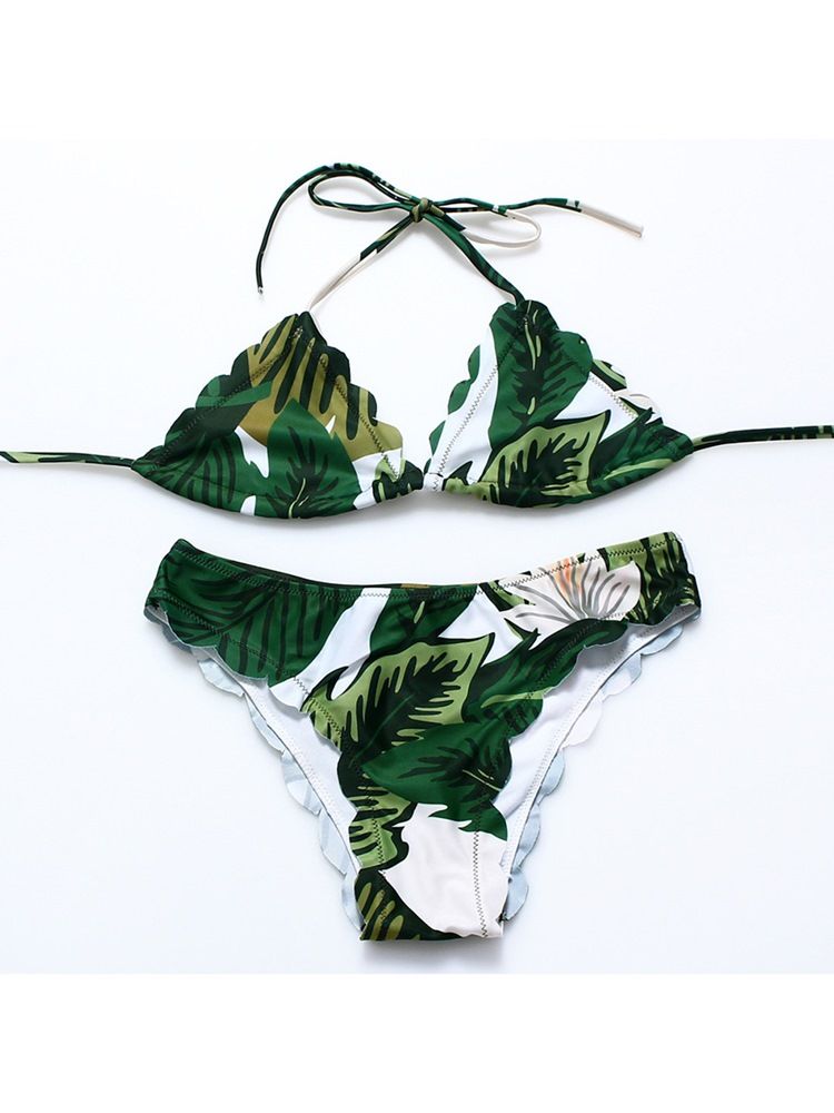 Costumes De Bikini À Licou À Imprimé De Feuilles Végétales Pour Femmes