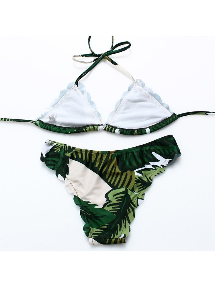 Costumes De Bikini À Licou À Imprimé De Feuilles Végétales Pour Femmes