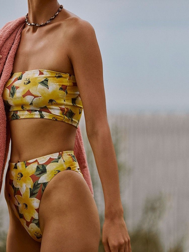 Ensemble De Bikini À Blocs De Couleurs Pour Femmes Maillots De Bain Floraux Imprimés