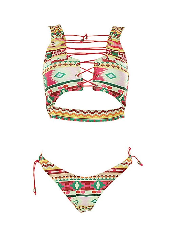 Ensemble De Bikini Creux Imprimé Coloré De Grande Taille Pour Femmes