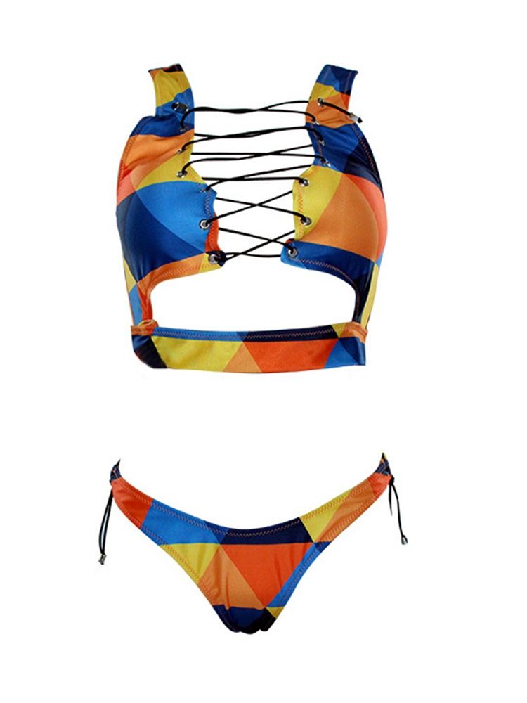 Ensemble De Bikini Creux Imprimé Coloré De Grande Taille Pour Femmes