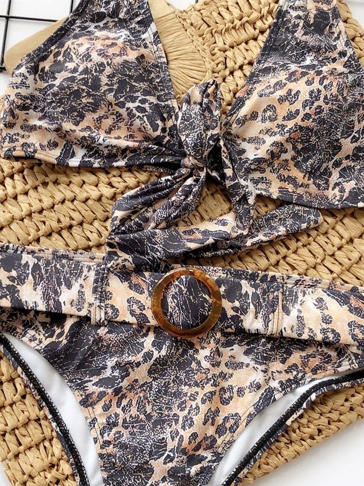 Ensemble De Bikini À Imprimé Léopard À Blocs De Couleurs Pour Femmes