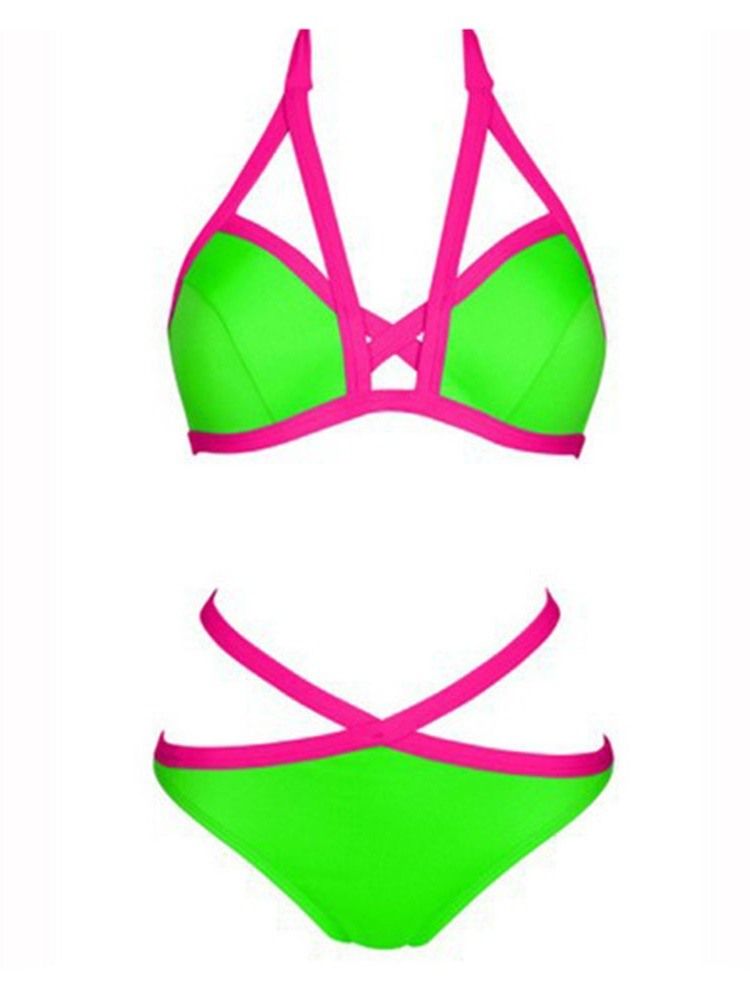 Ensemble De Bikini À Lacets Pour Femmes Maillots De Bain À Blocs De Couleurs Sexy