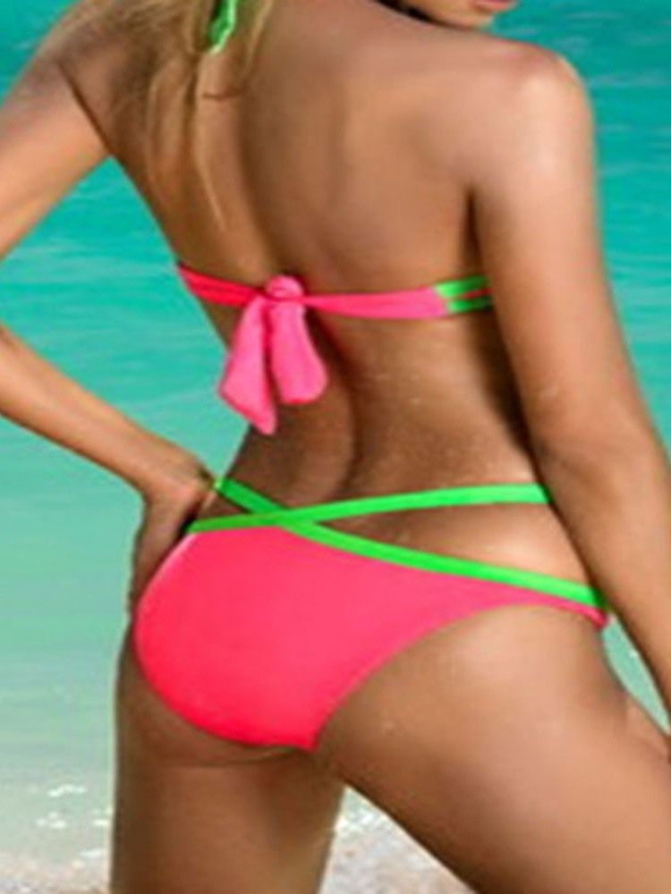 Ensemble De Bikini À Lacets Pour Femmes Maillots De Bain À Blocs De Couleurs Sexy