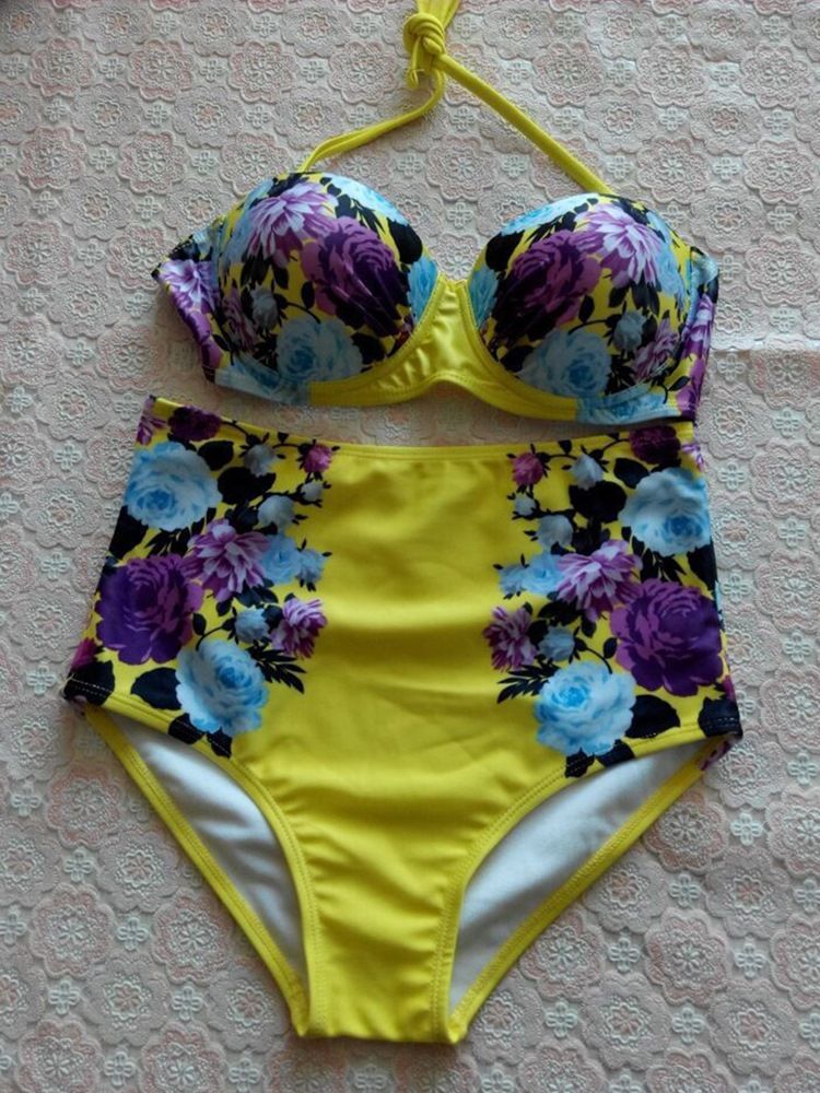 Ensemble De Bikini À Lacets À Taille Haute Et Imprimé Floral Pour Femmes