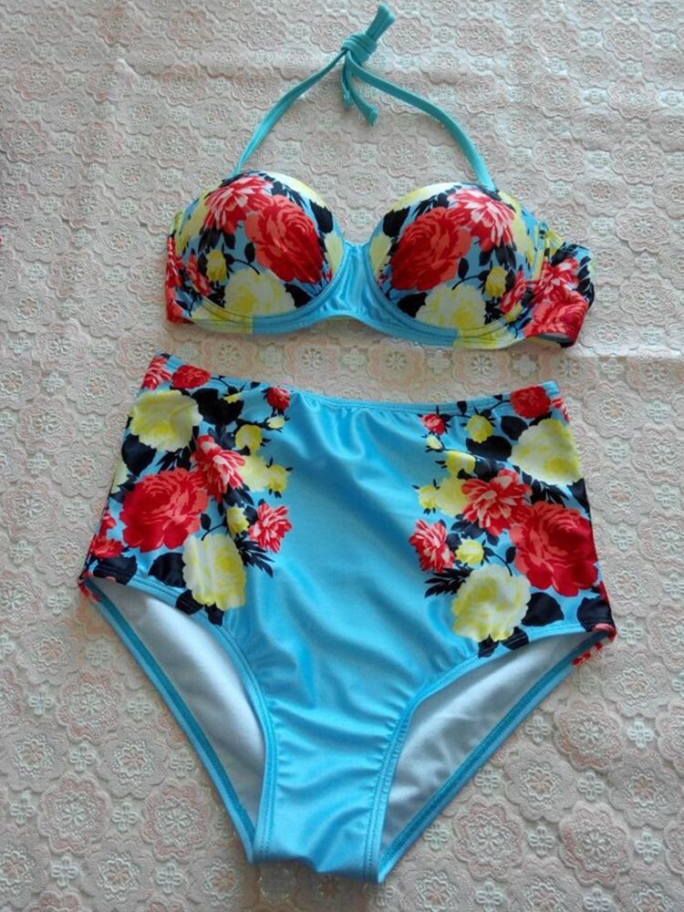 Ensemble De Bikini À Lacets À Taille Haute Et Imprimé Floral Pour Femmes