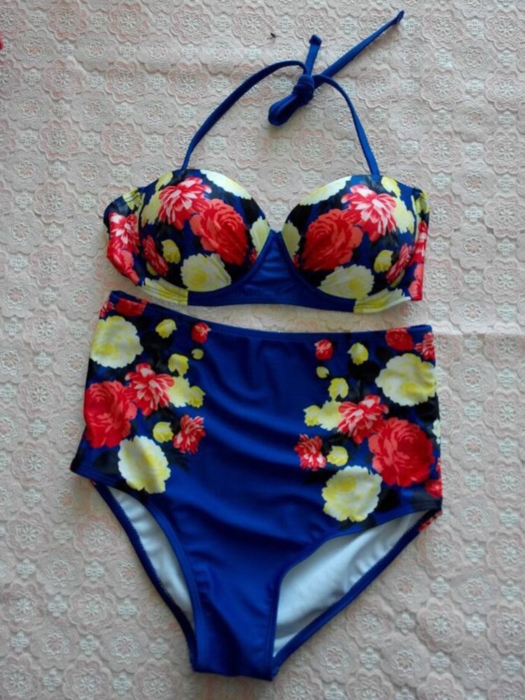 Ensemble De Bikini À Lacets À Taille Haute Et Imprimé Floral Pour Femmes