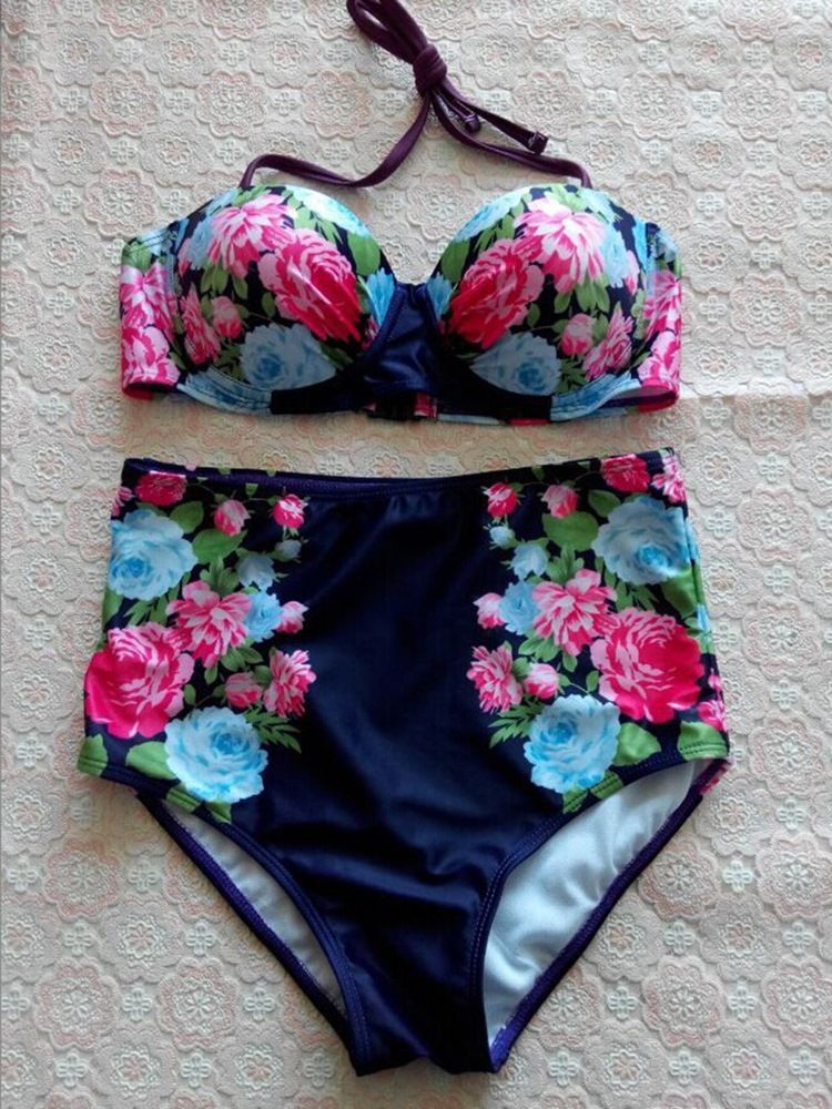 Ensemble De Bikini À Lacets À Taille Haute Et Imprimé Floral Pour Femmes