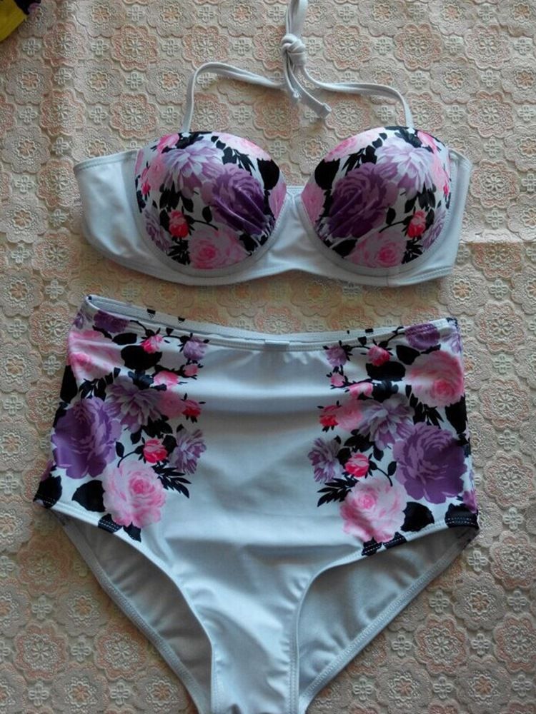 Ensemble De Bikini À Lacets À Taille Haute Et Imprimé Floral Pour Femmes