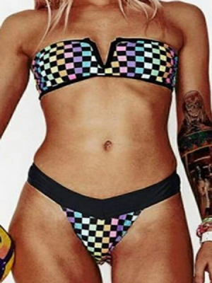 Ensemble De Bikini Sexy À Carreaux De Couleur Pour Femmes