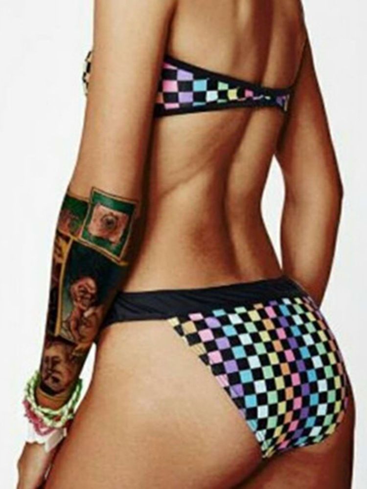 Ensemble De Bikini Sexy À Carreaux De Couleur Pour Femmes