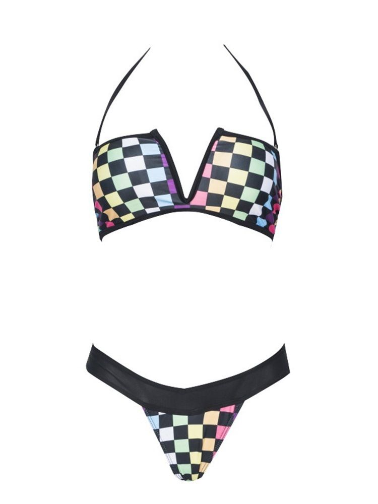 Ensemble De Bikini Sexy À Carreaux De Couleur Pour Femmes