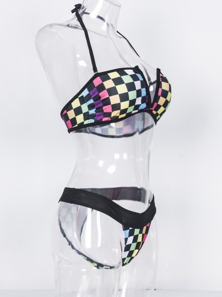 Ensemble De Bikini Sexy À Carreaux De Couleur Pour Femmes