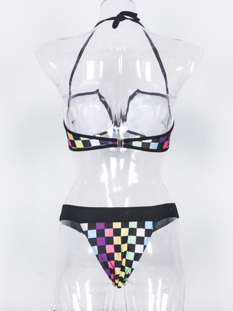 Ensemble De Bikini Sexy À Carreaux De Couleur Pour Femmes